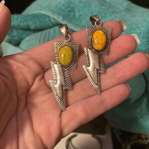 Native SW sterling silver yellow bumblebee Jasper Lightning Bolt Pendants⚡️
